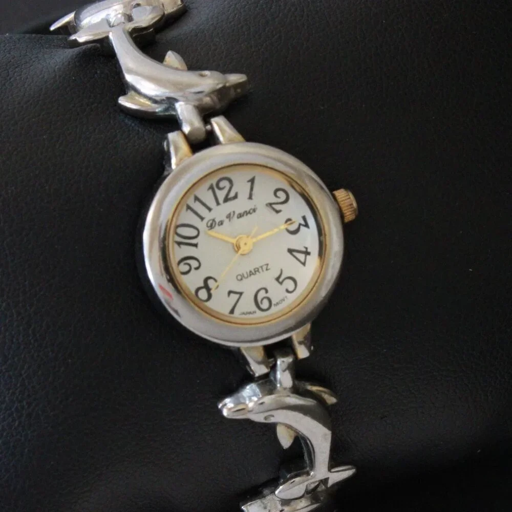 Vintage Ladies Da Vinci Quartz Watch Dolphin Bracelet Used 22mm